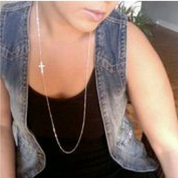 Long Delicate Sideways Cross Necklace - Picture 3 of 4